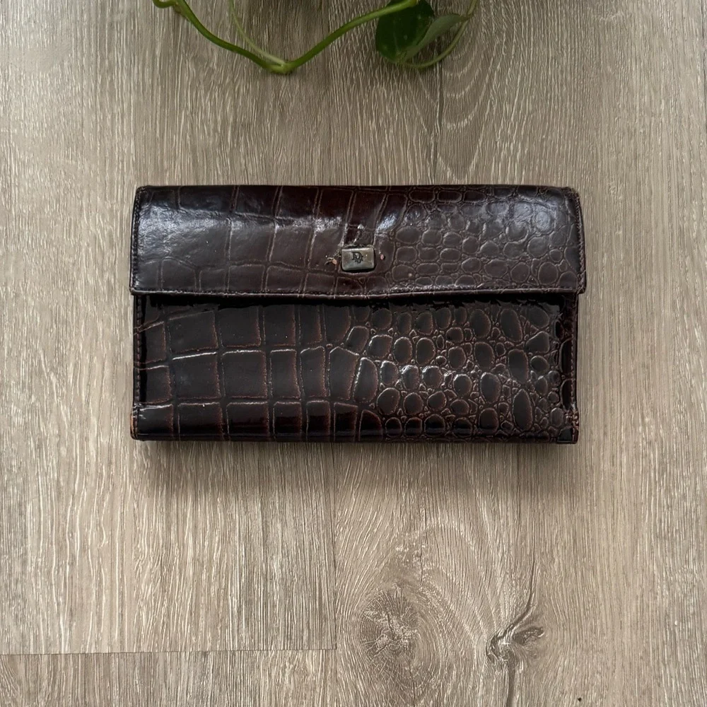 Vintage Dior Wallet, Embossed Leather, Crocodile 1960’s